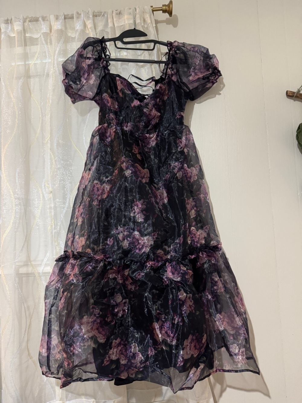 Floral Black & Purple Prom Dress